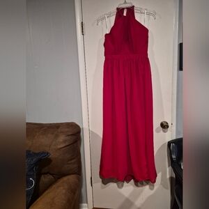 Women's Red Kanali K Long Formal Halter Dress with Side Slit & Pockets Size 12
